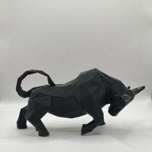 Figurine of a low-poly bull in the color matte black
