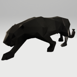 Figurine of a origami panther in low-poly in the color black